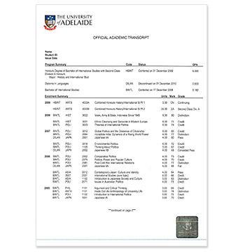 Notenübersicht Universität (AUS) Academic Transcript