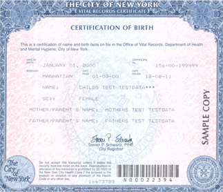 Geburtsurkunde (USA) Certificate of Birth