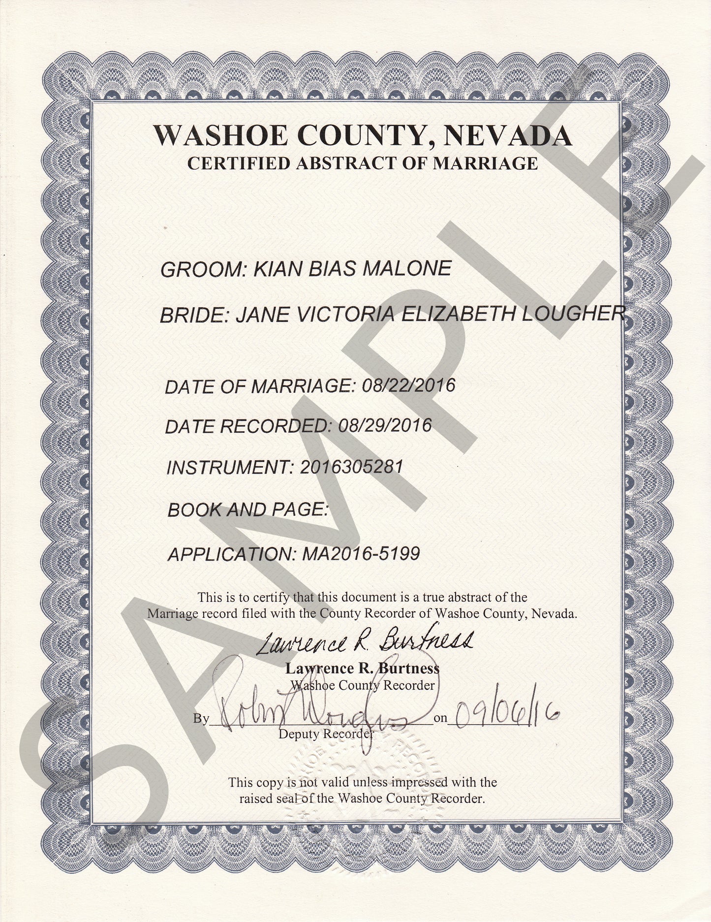 Auszug aus dem Eheregister (USA) Certified Abstract of a Certificate of Marriage