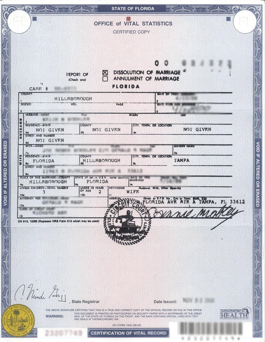 Scheidungsurkunde (USA) Certificate of Divorce / Dissolution of Marriage