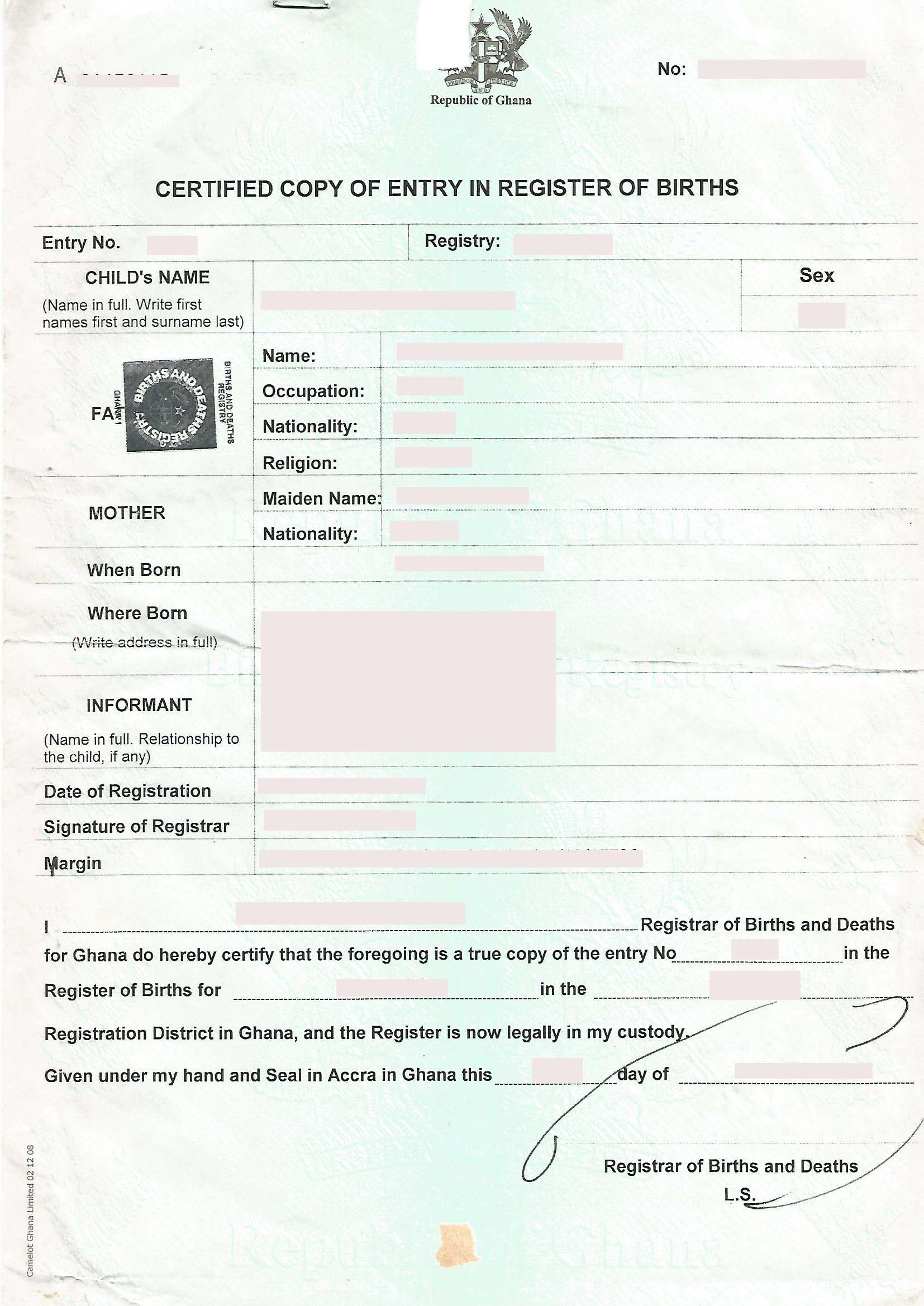 Beglaubigte Abschrift einer Eintragung aus dem Geburtenregister / Geburtsurkunde (GHA) - Certified Copy of Entry in Register of Birth - Shop-Translation.de - Übersetzungsbüro ReSartus 