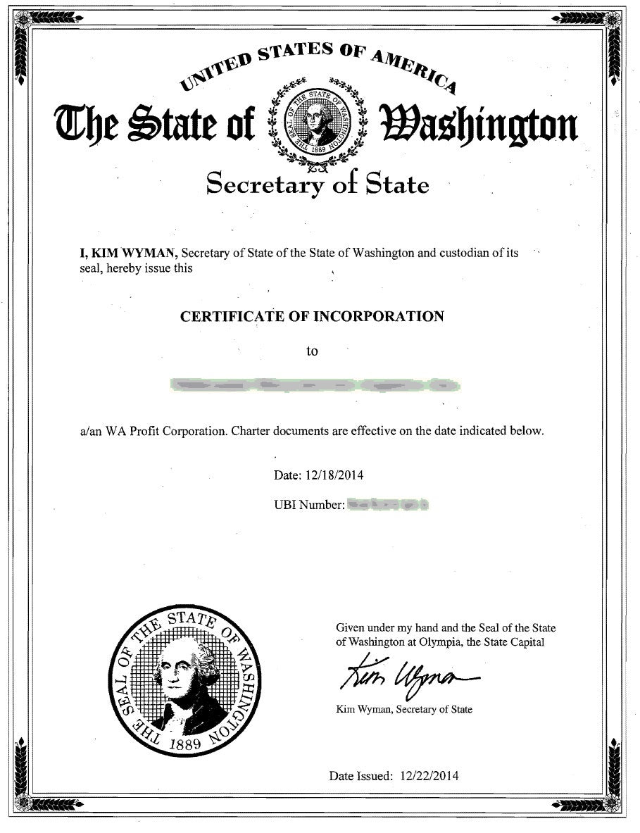 Certificate of Incorporation (USA)